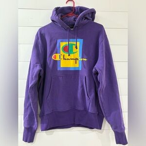 Champion Reverse Weave‎ Purple Hoodie Large Retro Colorblock Graphic
